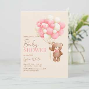 Einladung zur Babyparty Mädchen, Rosa Teddybär