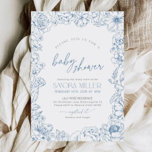 Einladung zur Babyparty mit blauem Blumen-Toile-de