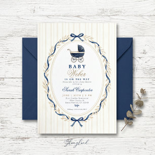 Einladung zur Babyparty mit Charme und Babykarre