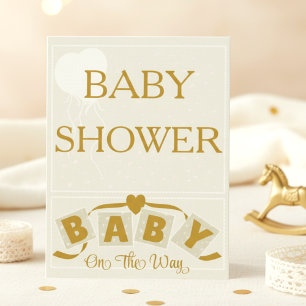 Einladung zur Babyparty mit Creme- und Gold-Herz u