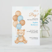 Einladung zur Babyparty mit einem süßen Teddybär  (Stehend Vorderseite)