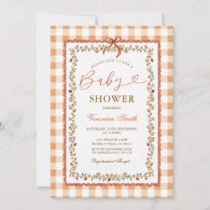 Einladung zur Babyparty mit Gingham-Bogen und Herb