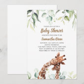 Einladung zur Babyparty mit grüner Giraffe (Vorne/Hinten)