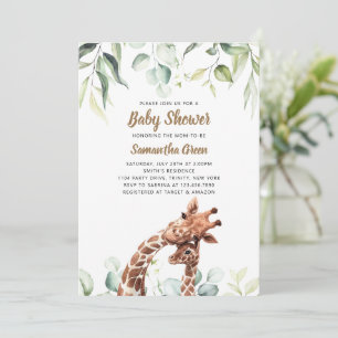 Einladung zur Babyparty mit grüner Giraffe