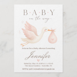 Einladung zur Babyparty mit Klapperstorch in Rosa