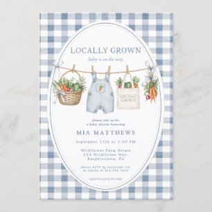 Einladung zur Babyparty mit lokalem blauem Gingham