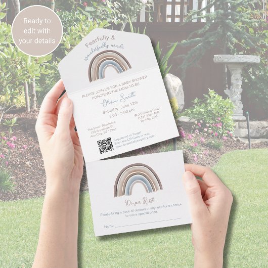 Einladung zur Babyparty mit Regenbogen-QR-Code für