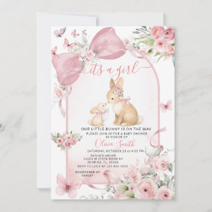 Einladung zur Babyparty mit rosa floralem Hasen un