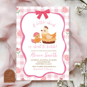 Einladung zur Babyparty mit rosa Gingham-Karo-Küke