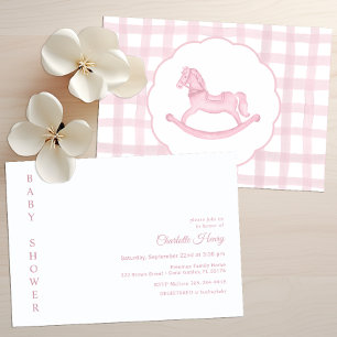 Einladung zur Babyparty mit rosa Gingham-Schaukelp