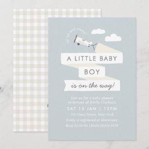 Einladung zur Babyparty mit Vintage-Flugzeug und B