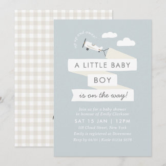 Einladung zur Babyparty mit Vintage-Flugzeug und B