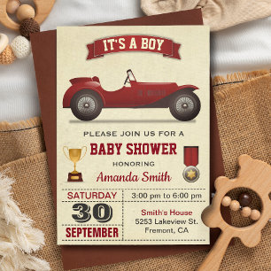 Einladung zur Babyparty mit Vintage-Rennwagen in R