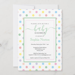 Einladung zur Babyparty mit weichen Pastell-Tupfen