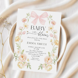 Einladung zur Babyparty 'Pink Bow Baby in Bloom'