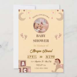 Einladung zur Babyparty | Sanfte Beige Spielzeuge