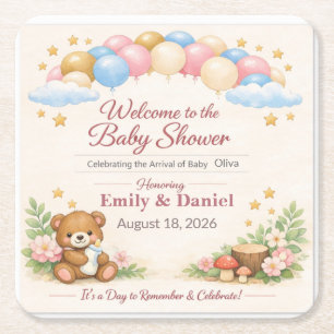 Einladung zur Babyparty   Teddybär   Woodland Pas Rechteckiger Pappuntersetzer