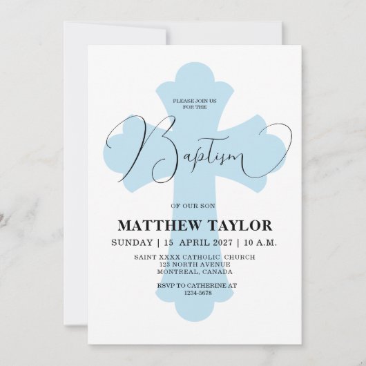 Einladung zur Baptisierung von Light Blue Cross (Vorderseite)