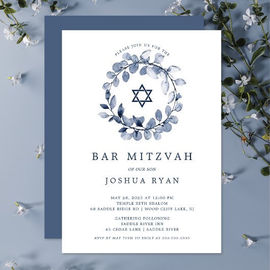 Einladung zur Bar Mitzvah Blue Leaf