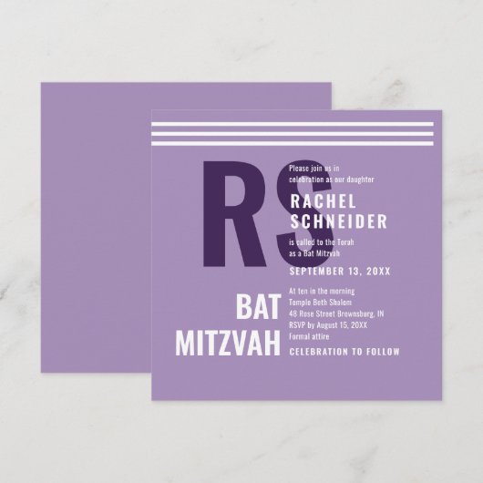 Einladung zur Bat Mitzvah Moderne Monogramm (Vorne/Hinten)