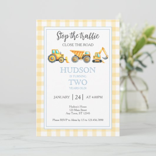 Einladung zur Baustellenparty: Verkehr stoppen (Stehend Vorderseite)