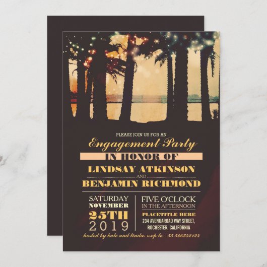 Einladung zur Beach Palms Sunset Engagement Party (Vorne/Hinten)