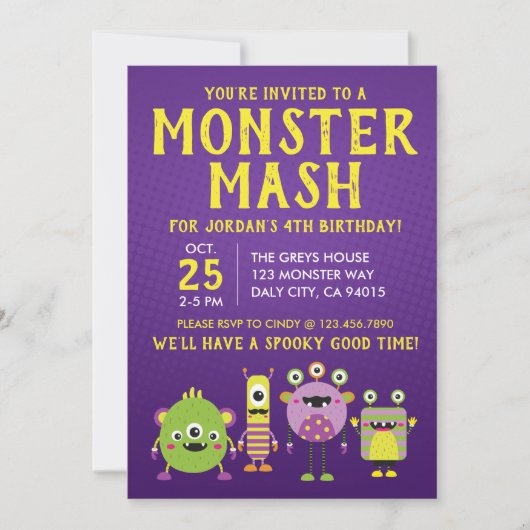 Einladung zur beängstigenden kleinen Monster Gebur (Vorderseite)