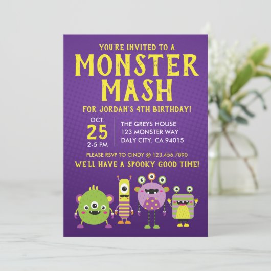 Einladung zur beängstigenden kleinen Monster Gebur (Stehend Vorderseite)