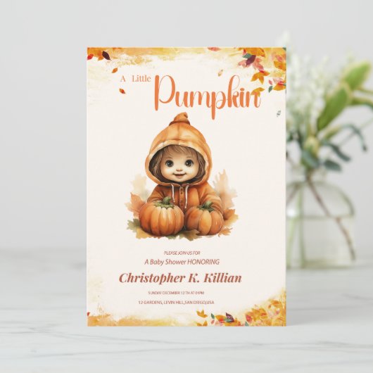 Einladung zur bearbeitungsfähigen Klein-Pumpkin-Ki (Stehend Vorderseite)