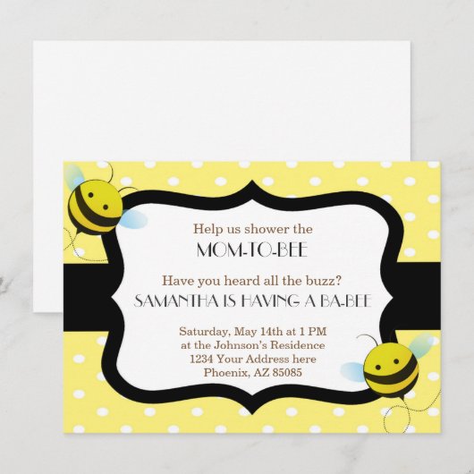 Einladung zur Bee Baby Dusche (Vorne/Hinten)