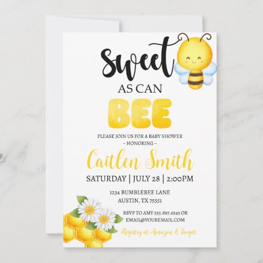 Einladung zur Bee Baby Dusche (Vorderseite)