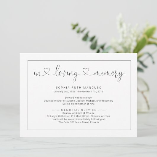 Einladung zur Beerdigung (Stehend Vorderseite)