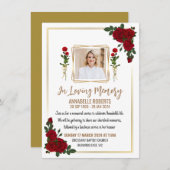 Einladung zur Beerdigung - Rote Rosen mit goldenen (Vorne/Hinten)