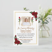 Einladung zur Beerdigung - Rote Rosen mit goldenen (Stehend Vorderseite)