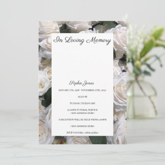 Einladung zur Beerdigung von Rose (Stehend Vorderseite)