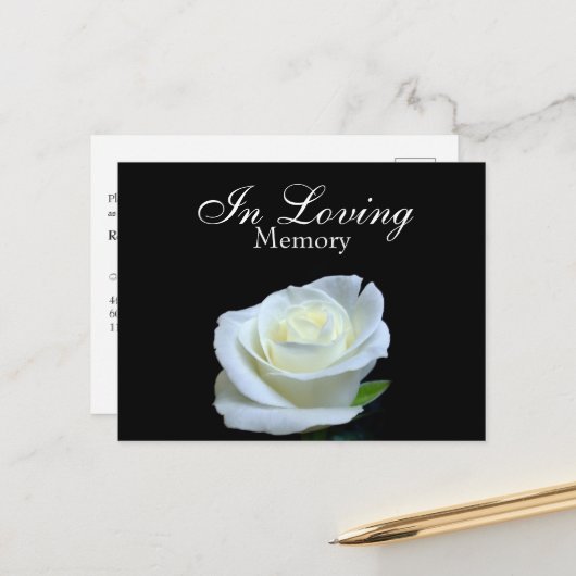 Einladung zur Beerdigungsfeier in Schwarz/Weiß Postkarte (Vorderseite/Rückseite Beispiel)