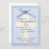 Einladung zur Bestätigung - Blau mit/Kreuz & Ribbo (Vorne/Hinten)