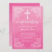 Einladung zur Bestätigung des rosa Wasserfarbenkre (Vorne/Hinten)