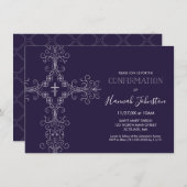 Einladung zur Bestätigung, Kreuz, Monogramm; Junge (Vorne/Hinten)