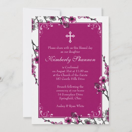 Einladung zur Bestätigung von Pink Cherry Blossom (Vorderseite)