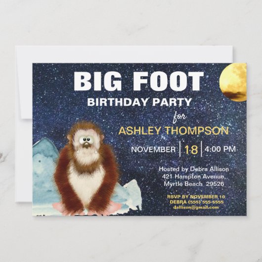 Einladung zur Big Foot Birthday Party (Vorderseite)