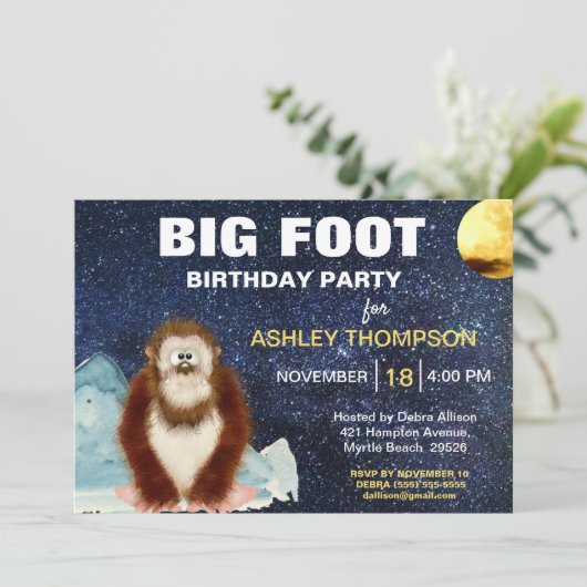 Einladung zur Big Foot Birthday Party (Stehend Vorderseite)