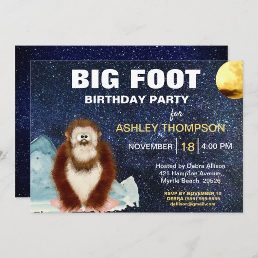 Einladung zur Big Foot Birthday Party (Vorne/Hinten)