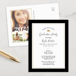 Einladung zur Black and Gold 3 Foto Graduation Par