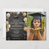 Einladung zur Black and Gold Balloon Graduation Pa (Vorderseite)