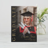 Einladung zur Black and Gold Foto Graduation Party (Stehend Vorderseite)