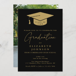 Einladung zur Black and Gold Foto Graduation Party