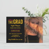 Einladung zur Black and Gold Graduation Party (Stehend Vorderseite)