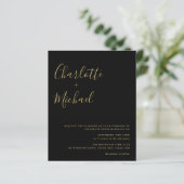 Einladung zur Black and Gold Script-Hochzeit (Stehend Vorderseite)