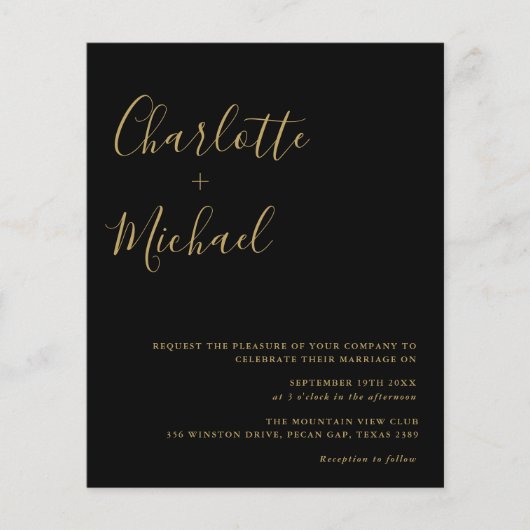 Einladung zur Black and Gold Script-Hochzeit (Vorderseite)